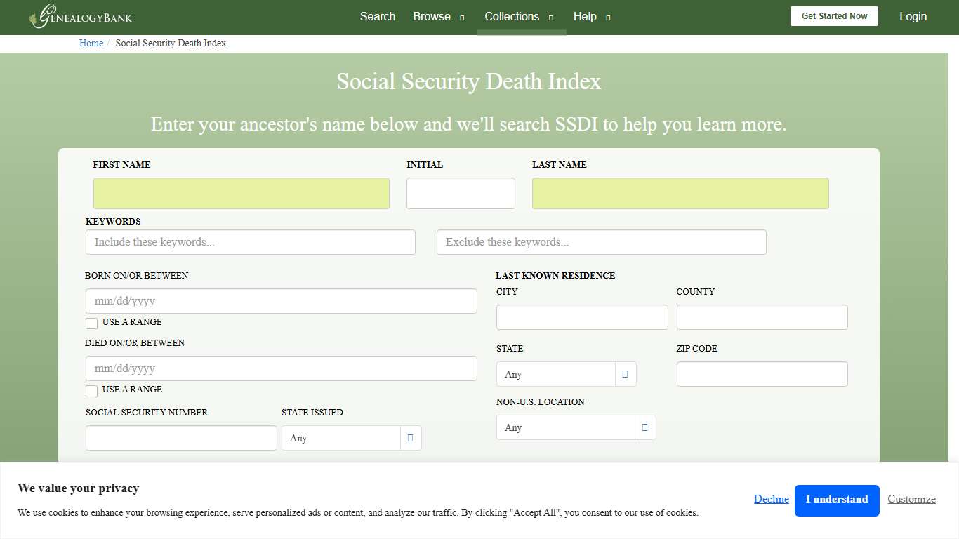 Social Security Death Index SSDI Records GenealogyBank